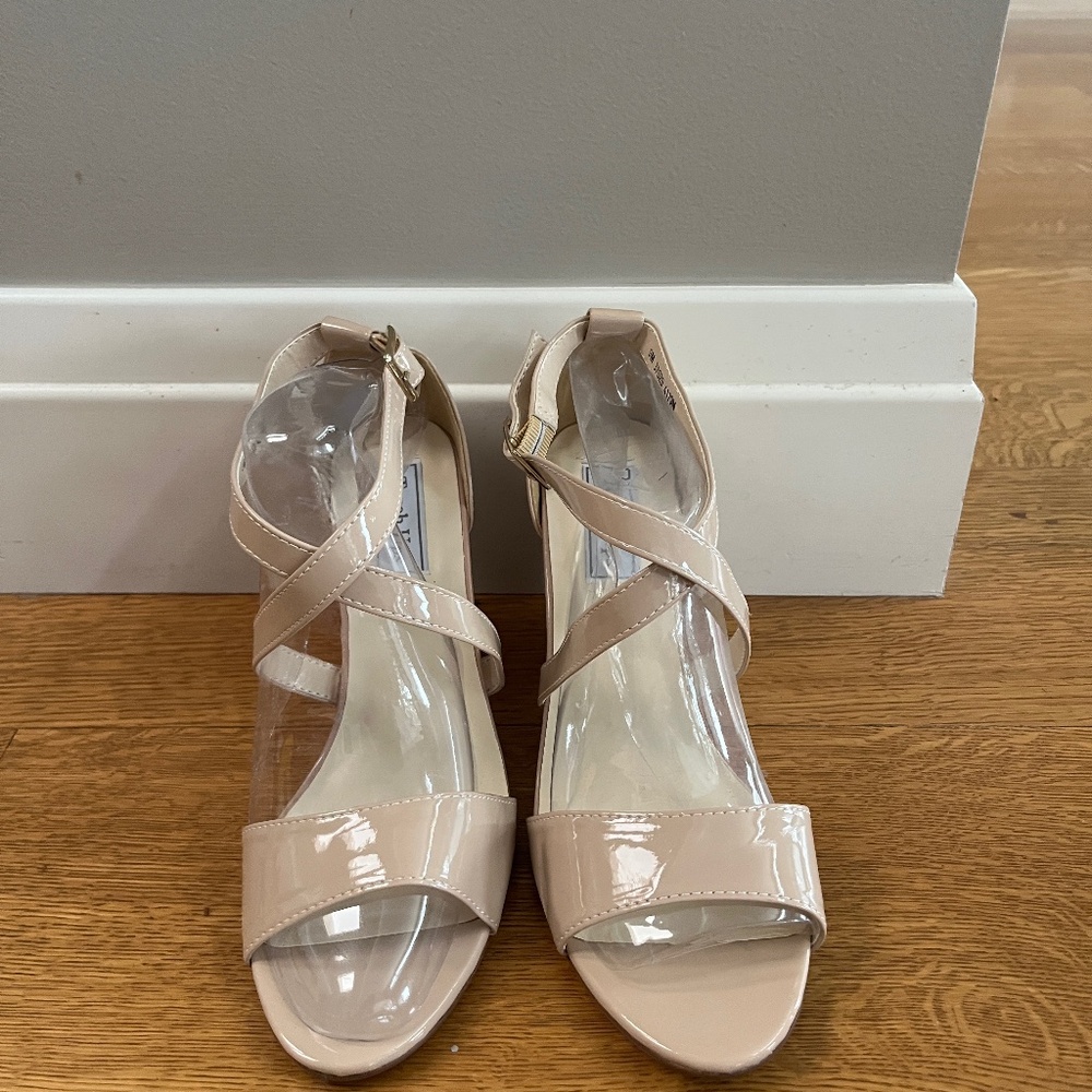 New, never worn, TouchUp nude patent heels with ankle strap. Size 9